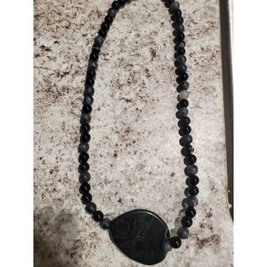 Mens Black Agate bead necklace unisex